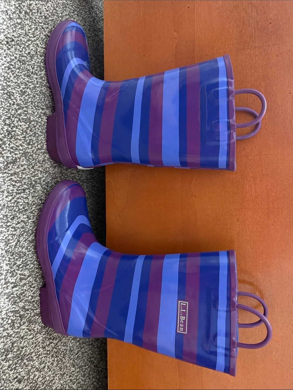 L.L. Bean Kids Striped Rain Boots - Blue & Purple | size 2 kids
